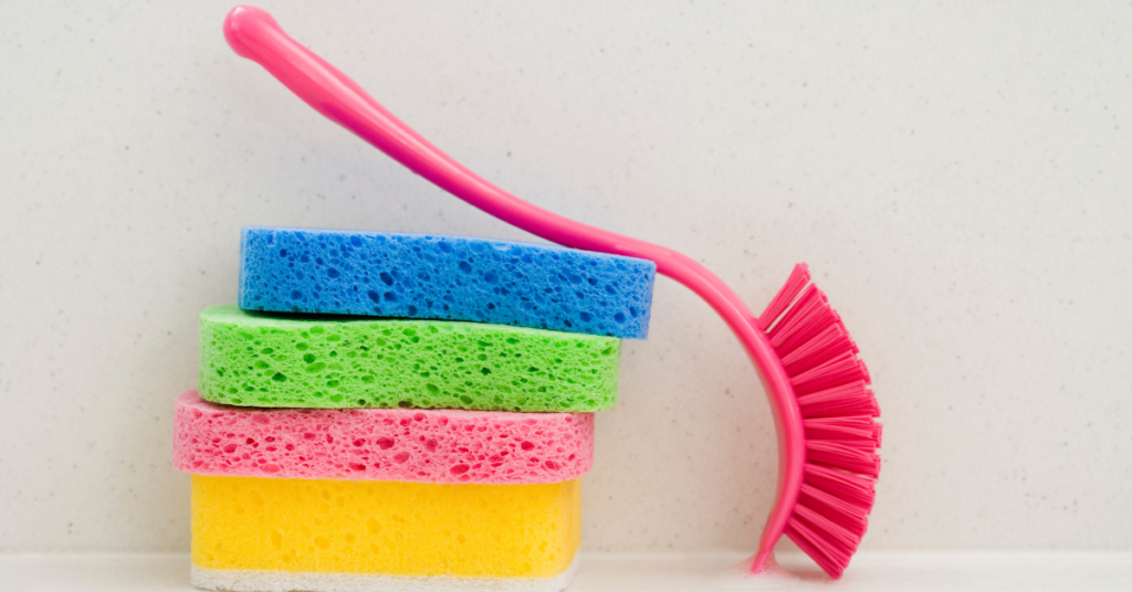 4 sponges and a brush are cost effective items at a dollar store