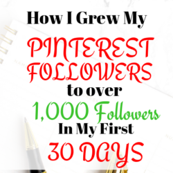 writing says How I Grew My Pinterest Followers to over 1,000 followers in my first 30 days.