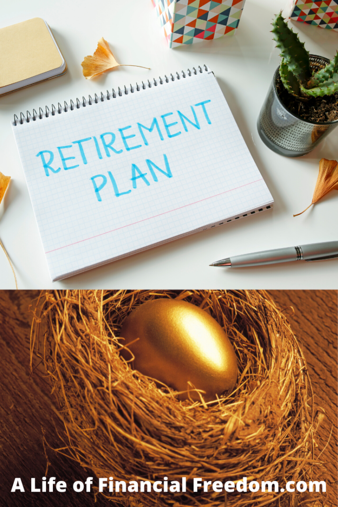 Retirement plan written on paper with golden nest egg below it.