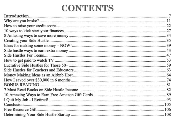 Table of Contents for Help! Broke and Need Money?