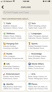 social media app Clubhouse search categories