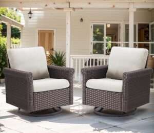 Patio Swivel Rocker-Outdoor Swivel Rocking Chairs Set of 2 with Comfy Cushions,