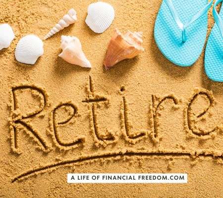 Beach sand with sea shells and with the word 'Retire' written in the sand